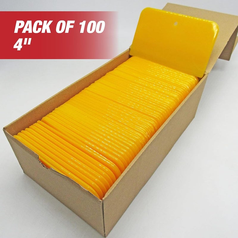 LAUCO Auto Body Filler Spreaders (100 Pieces) - Yellow Reusable Plastic Spreader for Automotive Fillers, Putties, Glazes, Caulks and Paint - Easy Application (100, 4") - Image 2